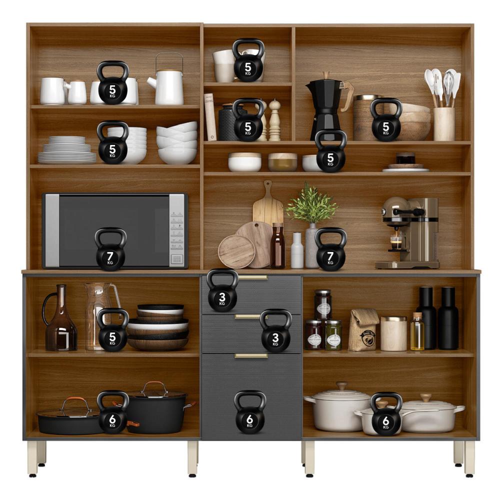 Armário de Cozinha Compacta 198cm Multimóveis CR20468 Amêndola/Grafito Prime TX