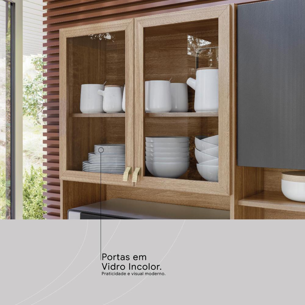Armário de Cozinha Compacta 198cm Multimóveis CR20468 Amêndola/Grafito Prime TX