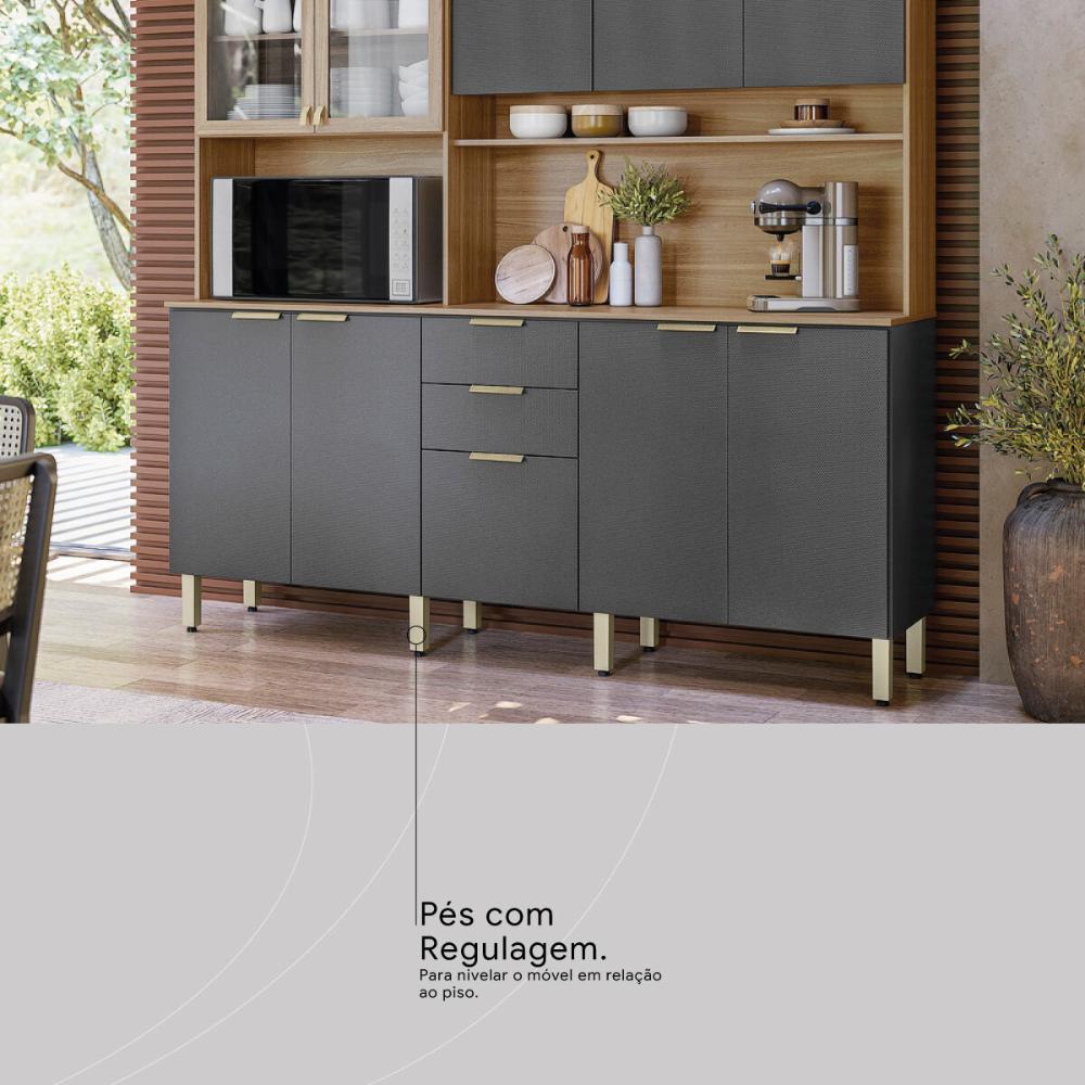 Armário de Cozinha Compacta 198cm Multimóveis CR20468 Amêndola/Grafito Prime TX
