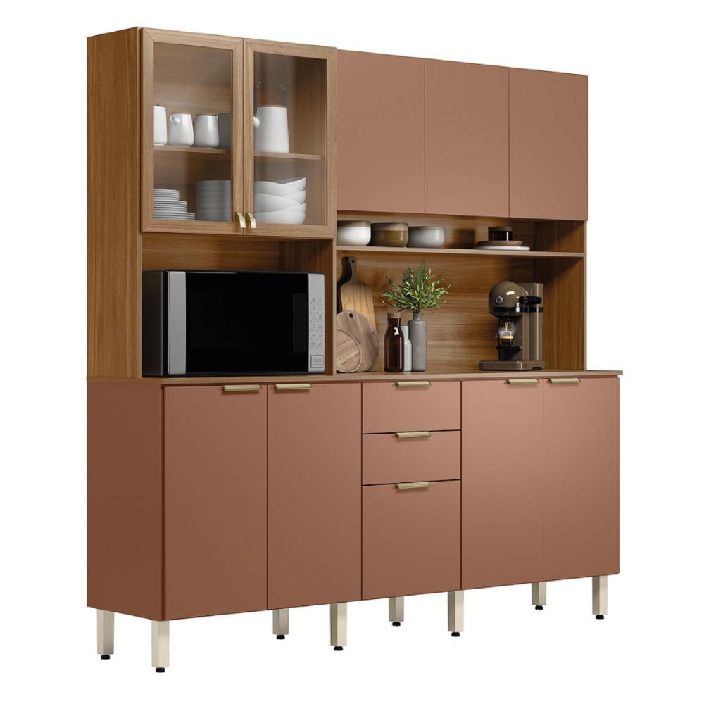 Armário de Cozinha Compacta 198cm Multimóveis CR20468 Amêndola/Marsala Prime TX