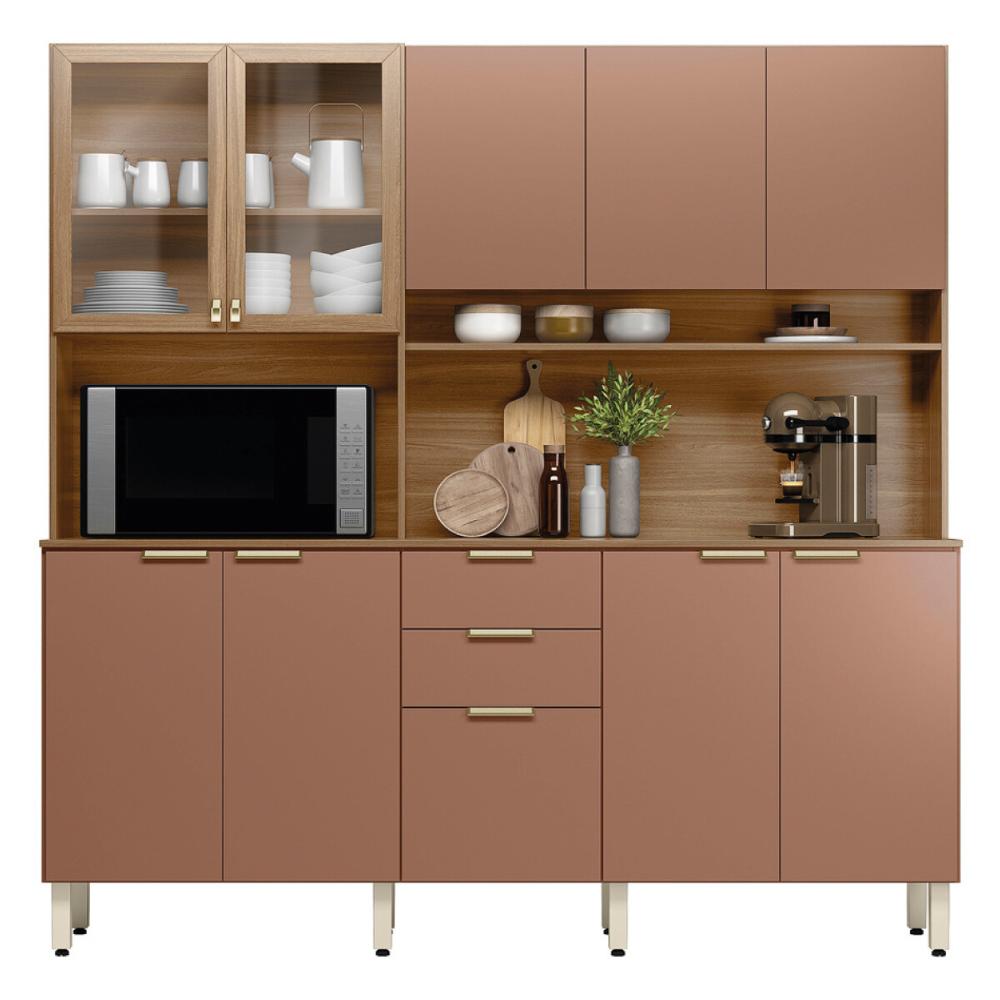 Armário de Cozinha Compacta 198cm Multimóveis CR20468 Amêndola/Marsala Prime TX