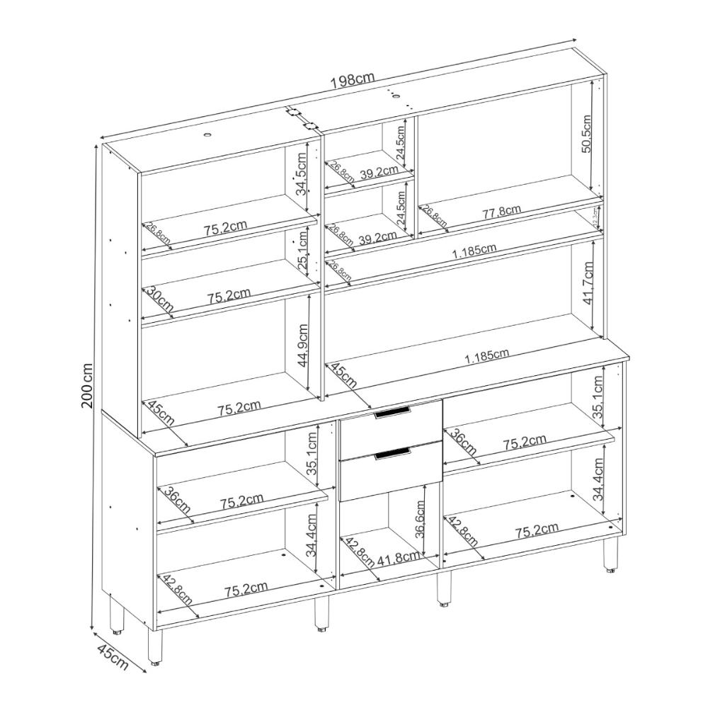 Armário de Cozinha Compacta 198cm Multimóveis CR20468 Amêndola/Nude Prime TX