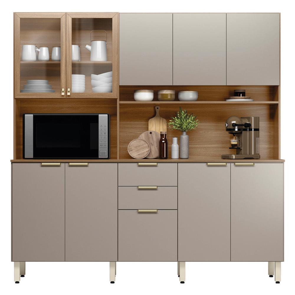 Armário de Cozinha Compacta 198cm Multimóveis CR20468 Amêndola/Nude Prime TX