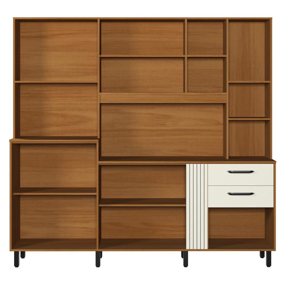 Armário de Cozinha Compacta 210cm com 10 Portas e 2 Gavetas Multimóveis CR20288 Nature/Champanhe