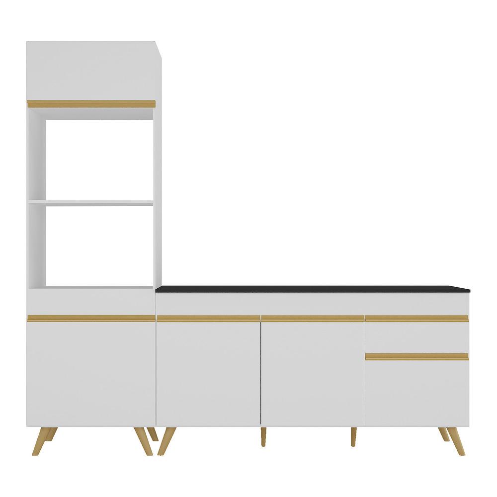Armário de Cozinha Compacta 212cm Veneza Multimóveis V2078 Branco/Dourado