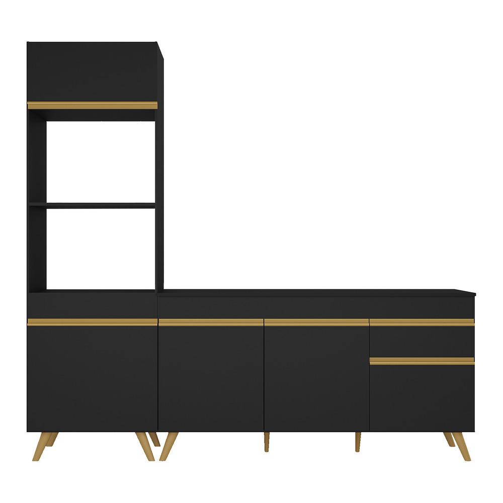 Armário de Cozinha Compacta 212cm Veneza Multimóveis V2078 Preto/Dourado
