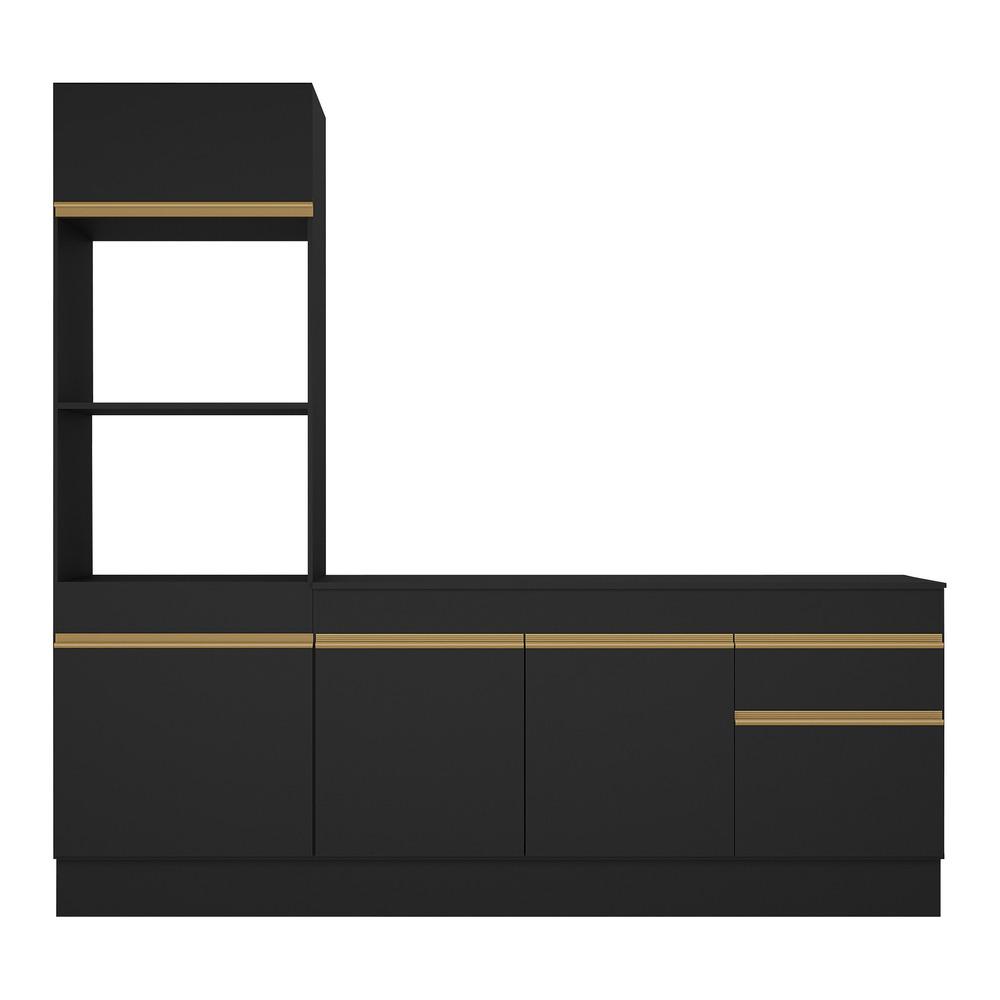 Armário de Cozinha Compacta 212cm com Rodapé Veneza Multimóveis V2113 Preto/Dourado