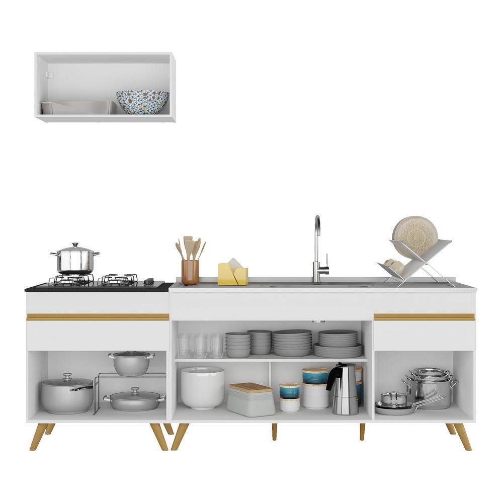 Armário de Cozinha Compacta 220cm Veneza Multimóveis V2074 Branco/Dourado