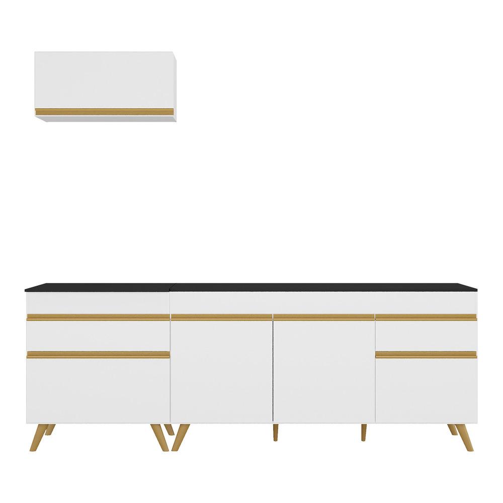 Armário de Cozinha Compacta 220cm Veneza Multimóveis V2074 Branco/Dourado