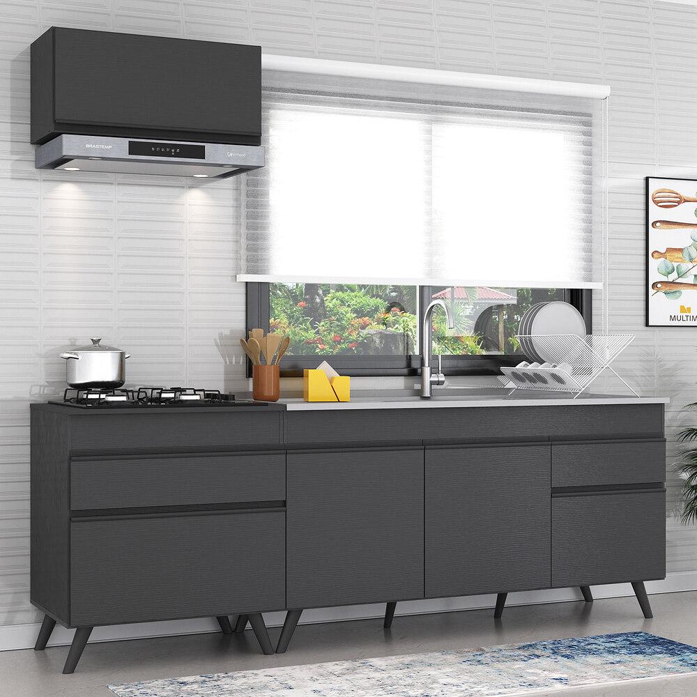 Armário de Cozinha Compacta 220cm Veneza Multimóveis V2074 Preto