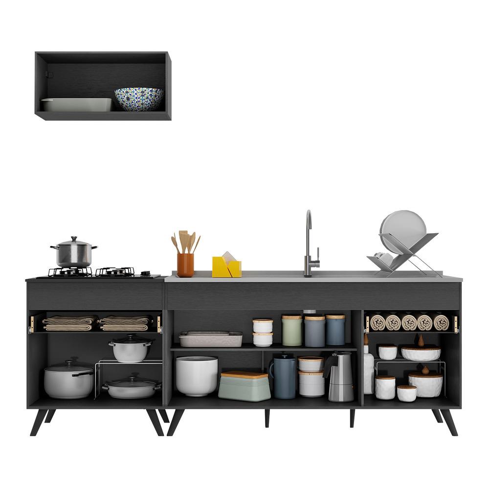 Armário de Cozinha Compacta 220cm Veneza Multimóveis V2074 Preto