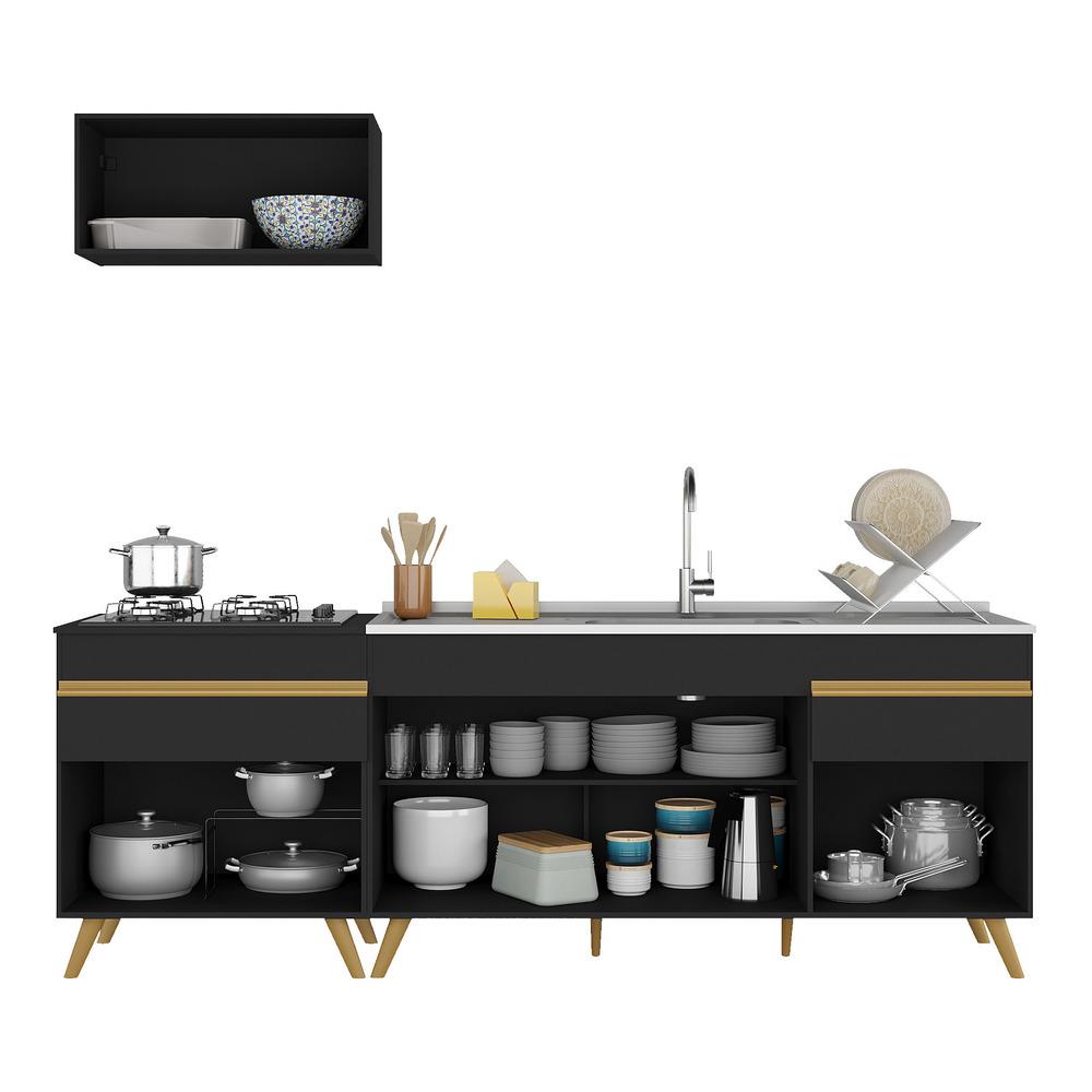 Armário de Cozinha Compacta 220cm Veneza Multimóveis V2074 Preto/Dourado