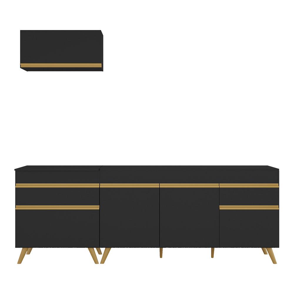 Armário de Cozinha Compacta 220cm Veneza Multimóveis V2074 Preto/Dourado