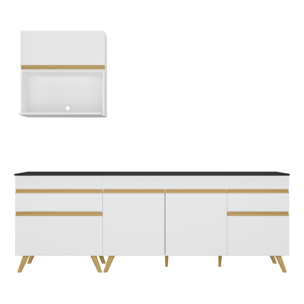 Armário de Cozinha Compacta 220cm Veneza Multimóveis V2075 Branco/Dourado
