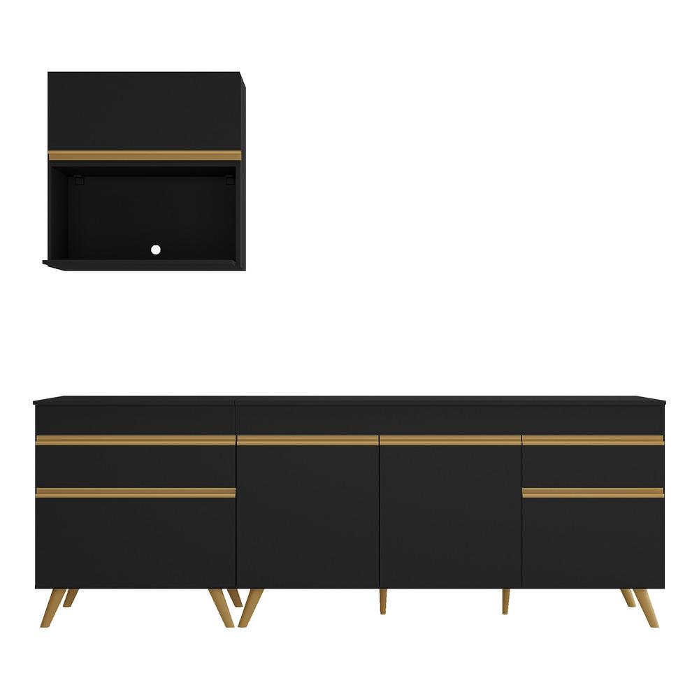 Armário de Cozinha Compacta 220cm Veneza Multimóveis V2075 Preto/Dourado