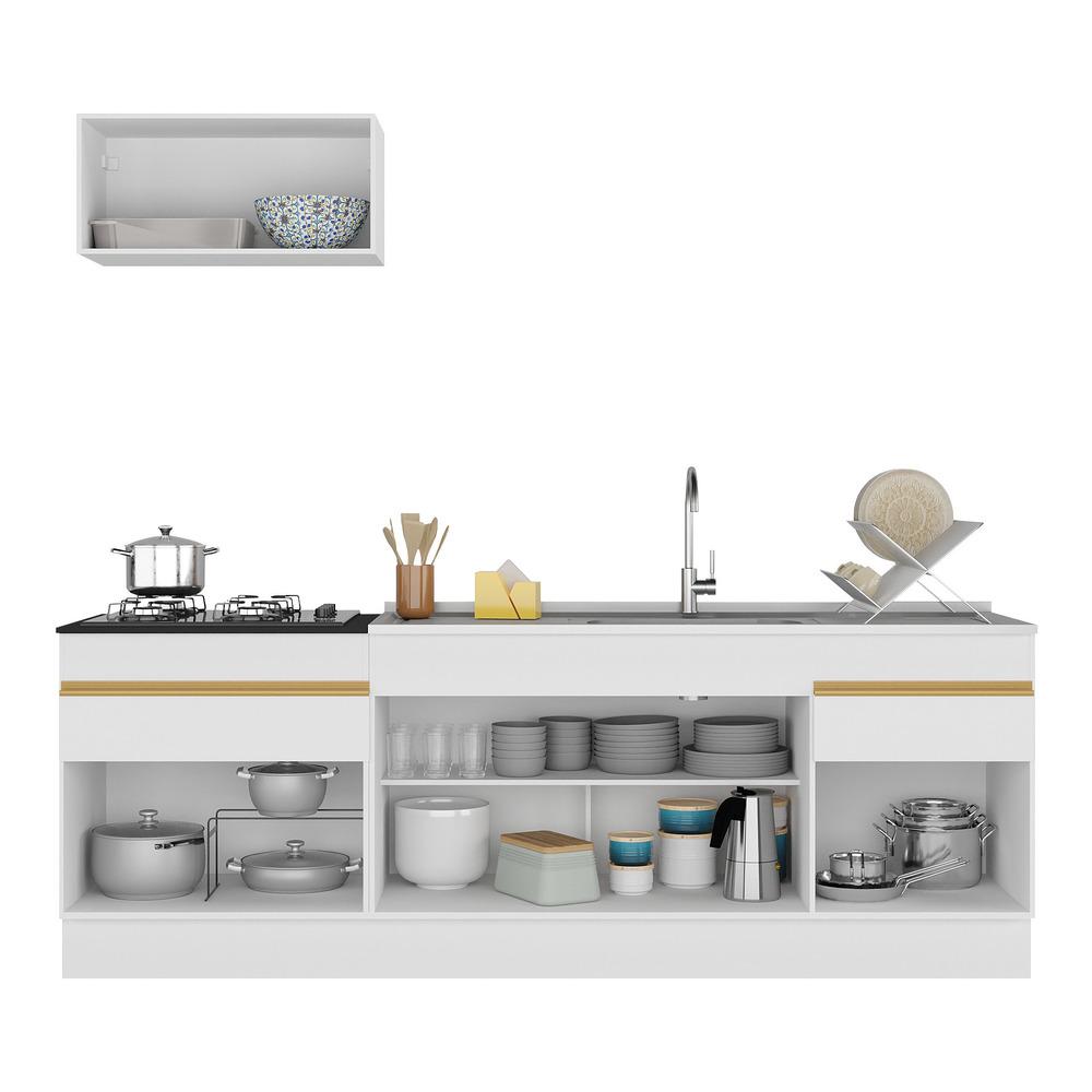 Armário de Cozinha Compacta 220cm com Rodapé Veneza Multimóveis V2109 Branco/Dourado