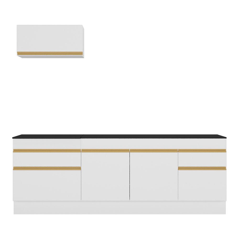 Armário de Cozinha Compacta 220cm com Rodapé Veneza Multimóveis V2109 Branco/Dourado