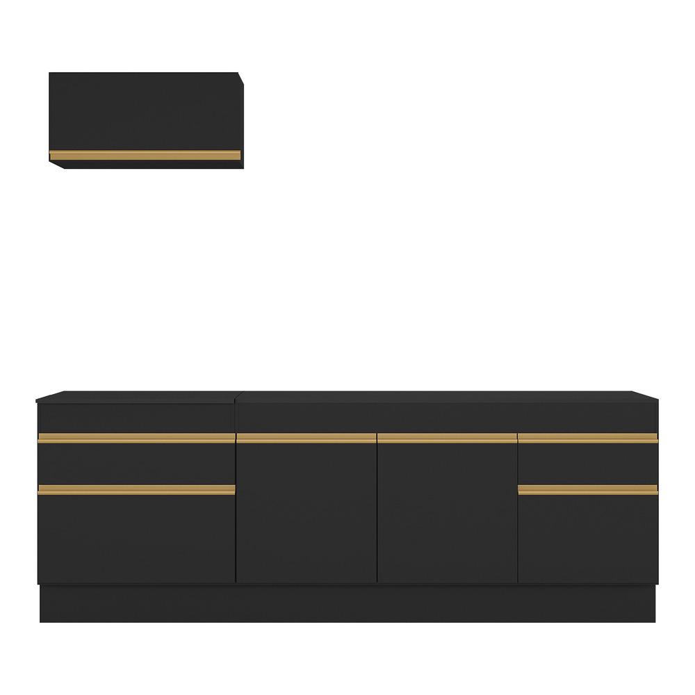 Armário de Cozinha Compacta 220cm com Rodapé Veneza Multimóveis V2109 Preto/Dourado