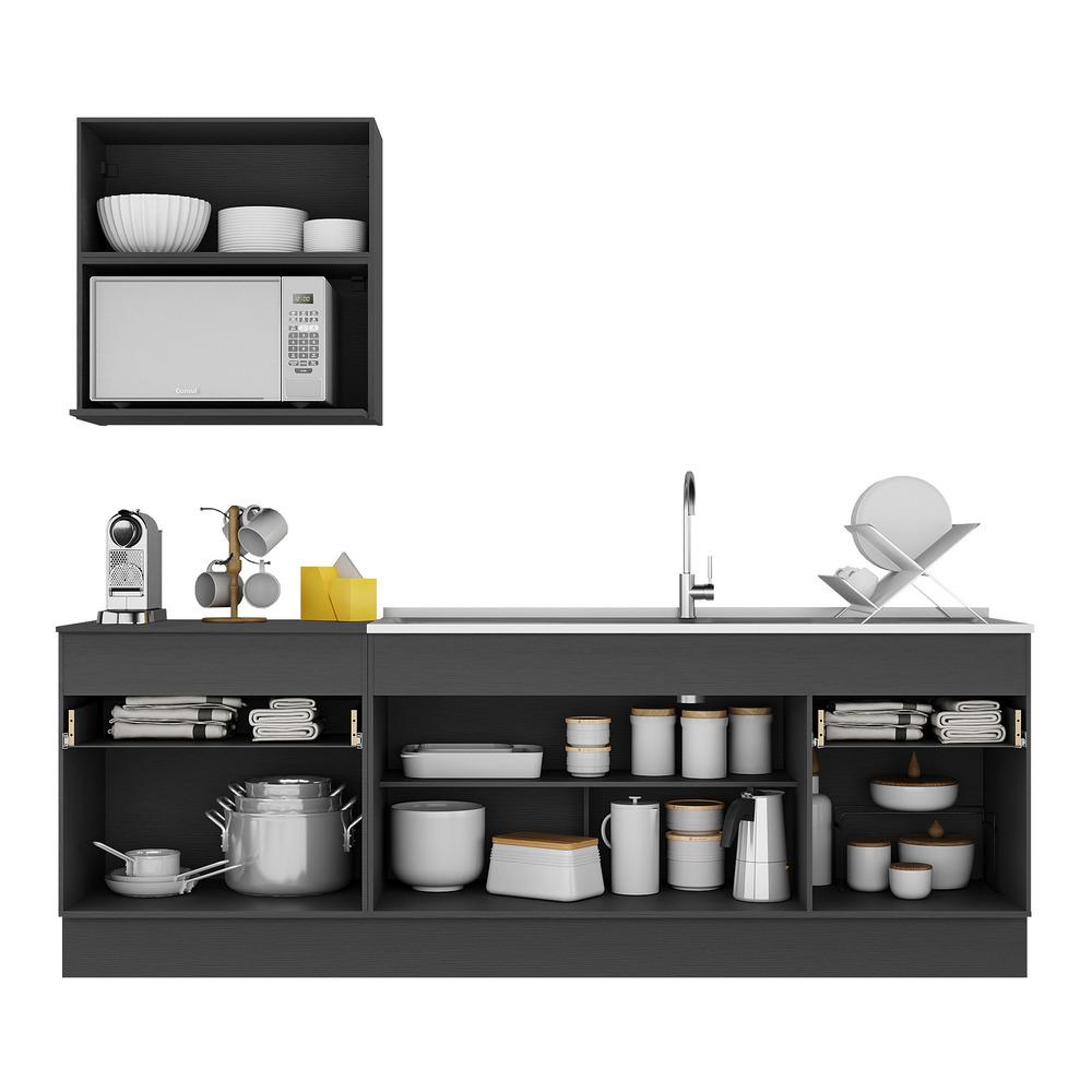 Armário de Cozinha Compacta 220cm com Rodapé Veneza Multimóveis V2110 Preto