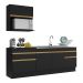 Armário de Cozinha Compacta 220cm com Rodapé Veneza Multimóveis V2110 Preto/Dourado