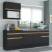 Armário de Cozinha Compacta 220cm com Rodapé Veneza Multimóveis V2110 Preto/Dourado