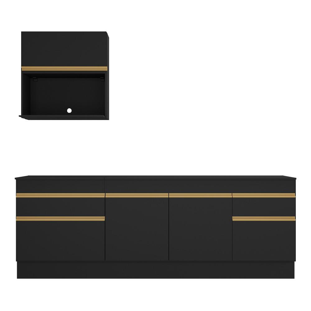 Armário de Cozinha Compacta 220cm com Rodapé Veneza Multimóveis V2110 Preto/Dourado