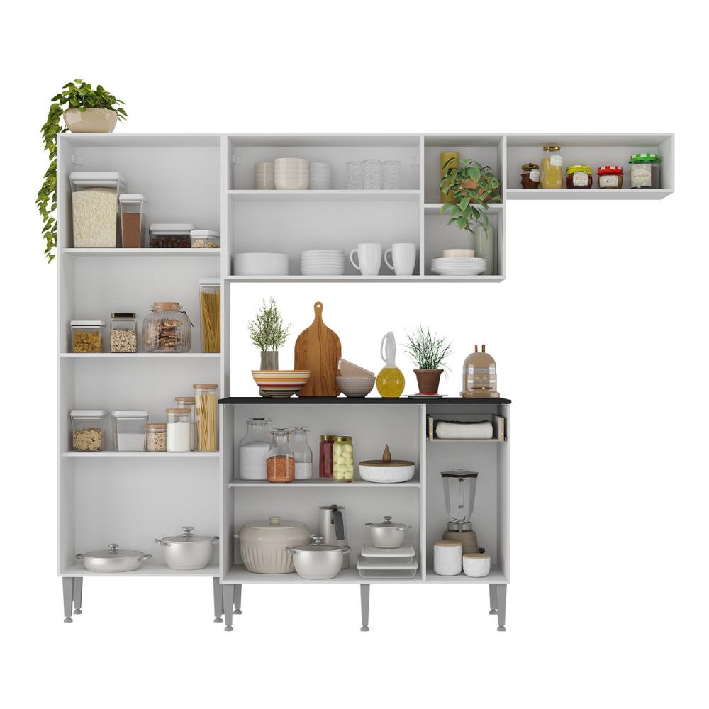 Armário de Cozinha Compacta 228cm com Balcão Multimóveis MP2933 Branco/Lacca Fumê