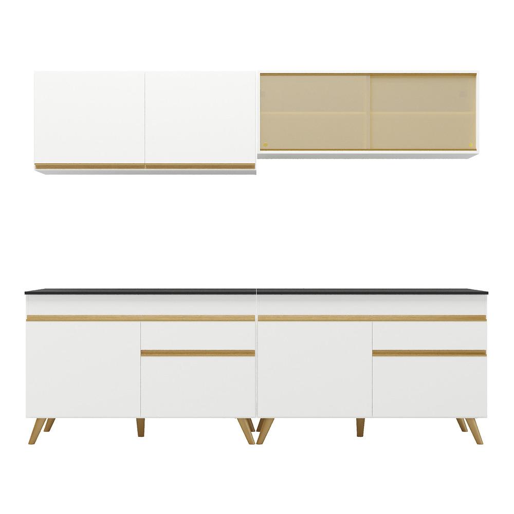 Armário de Cozinha Compacta 240cm Veneza Multimóveis V3696 Branco/Dourado