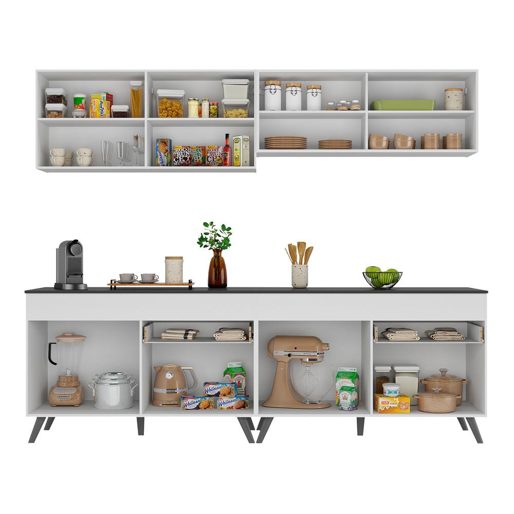Armário de Cozinha Compacta 240cm Veneza Multimóveis V3696 Branco/Preto