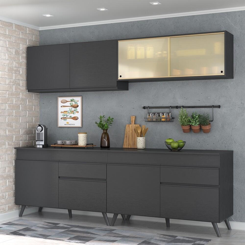 Armário de Cozinha Compacta 240cm Veneza Multimóveis V3696 Preto