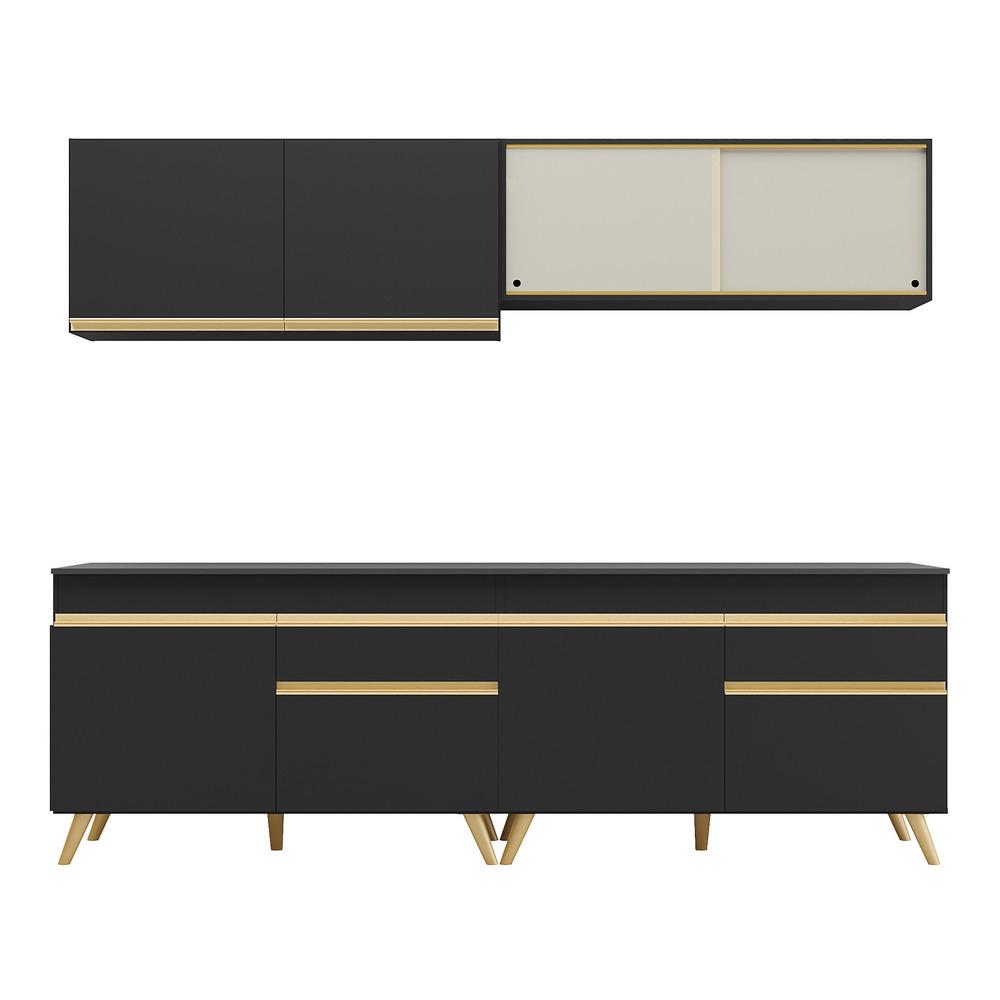 Armário de Cozinha Compacta 240cm Veneza Multimóveis V3696 Preto/Dourado