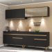 Armário de Cozinha Compacta 240cm com Leds Veneza Up Multimóveis V2021 Preto/Dourado