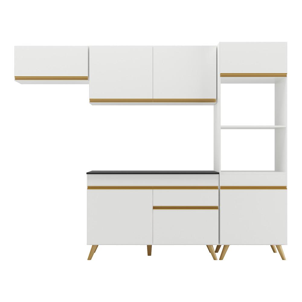 Armário de Cozinha Compacta 252cm Veneza Multimóveis V3690 Branco/Dourado