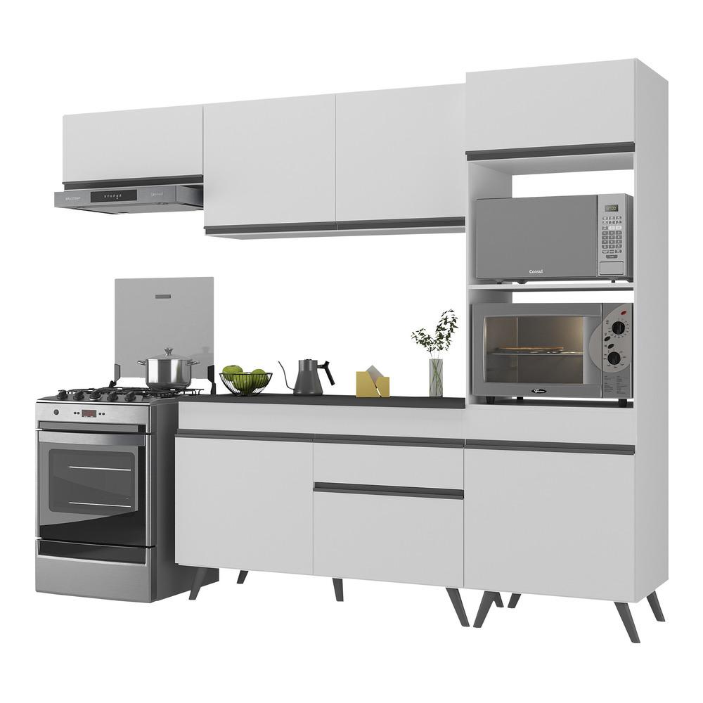 Armário de Cozinha Compacta 252cm Veneza Multimóveis V3690 Branco/Preto
