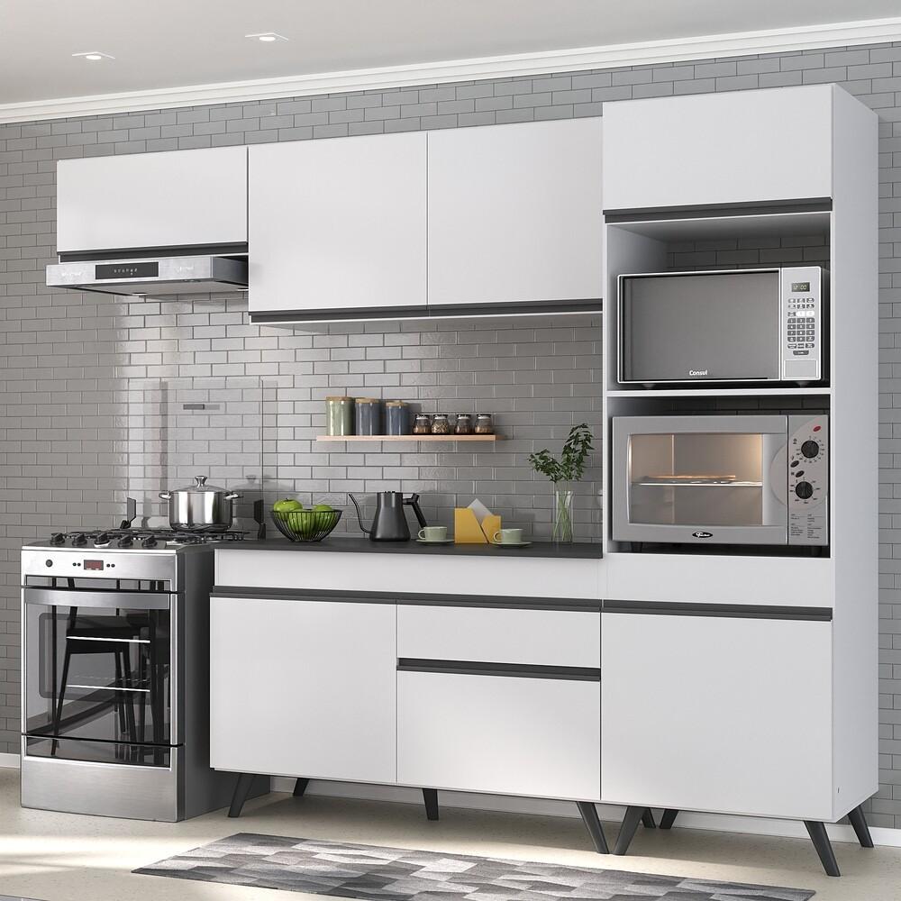 Armário de Cozinha Compacta 252cm Veneza Multimóveis V3690 Branco/Preto