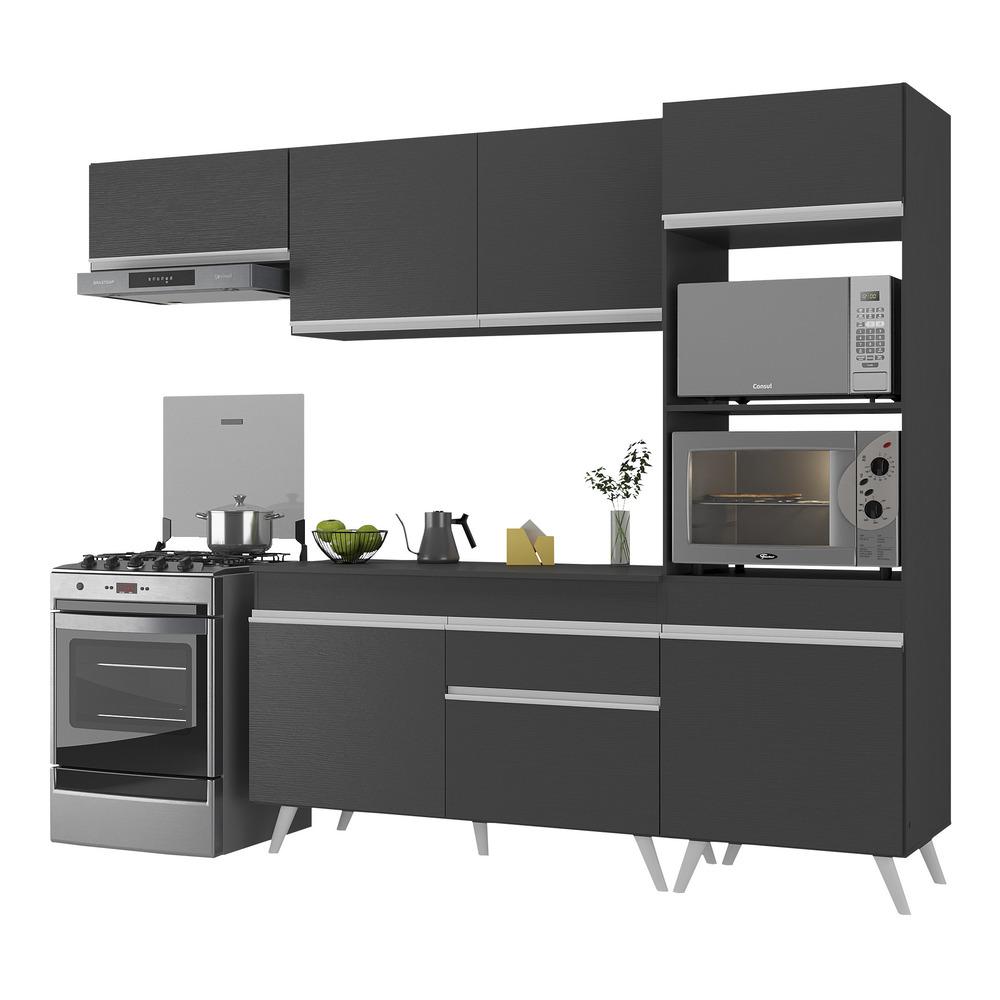 Armário de Cozinha Compacta 252cm Veneza Multimóveis V3690 Preto/Branco
