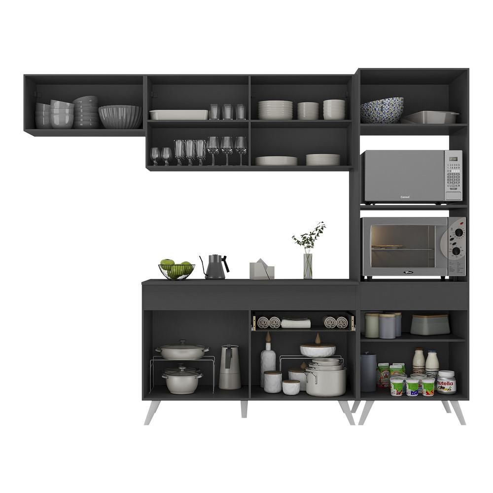 Armário de Cozinha Compacta 252cm Veneza Multimóveis V3690 Preto/Branco