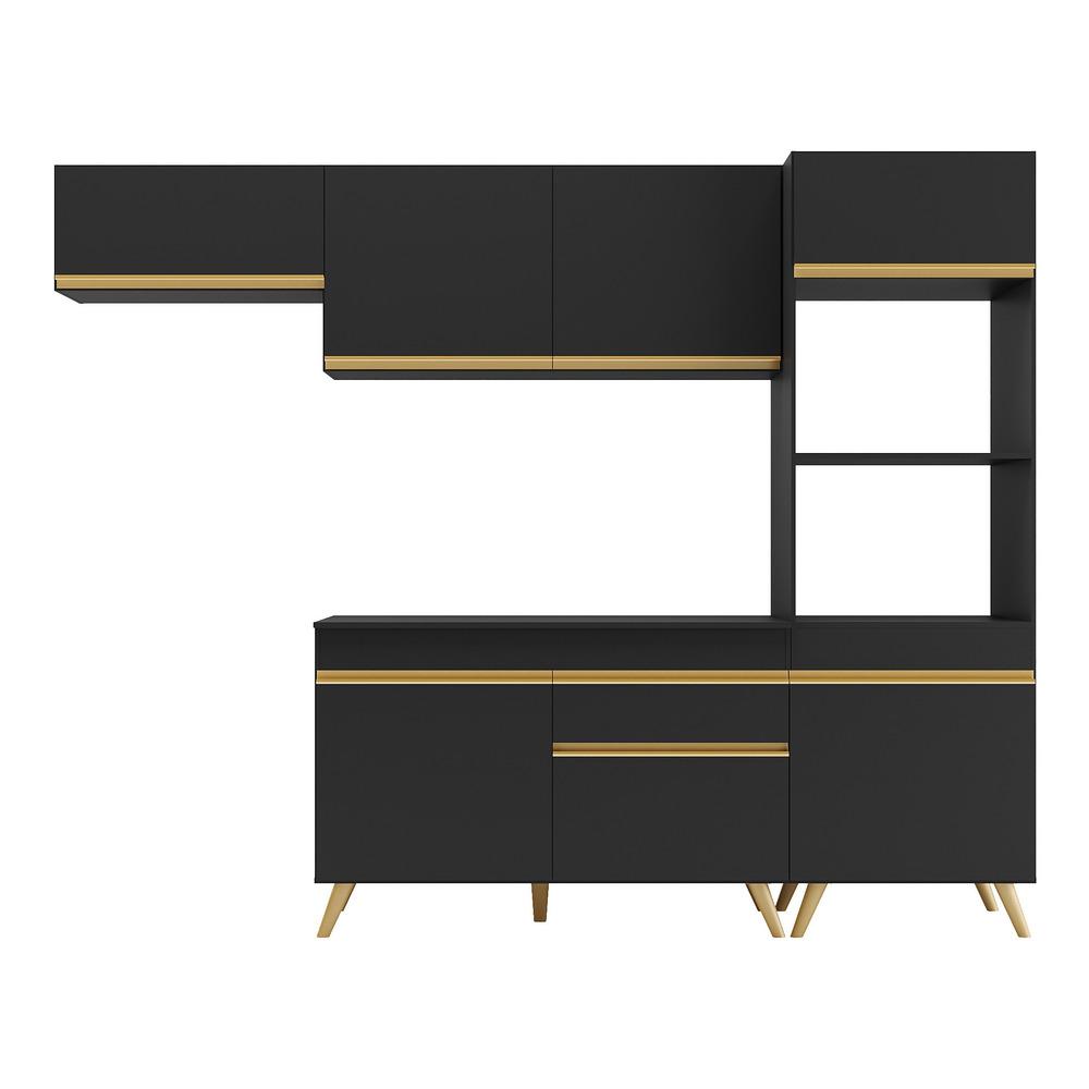 Armário de Cozinha Compacta 252cm Veneza Multimóveis V3690 Preto/Dourado