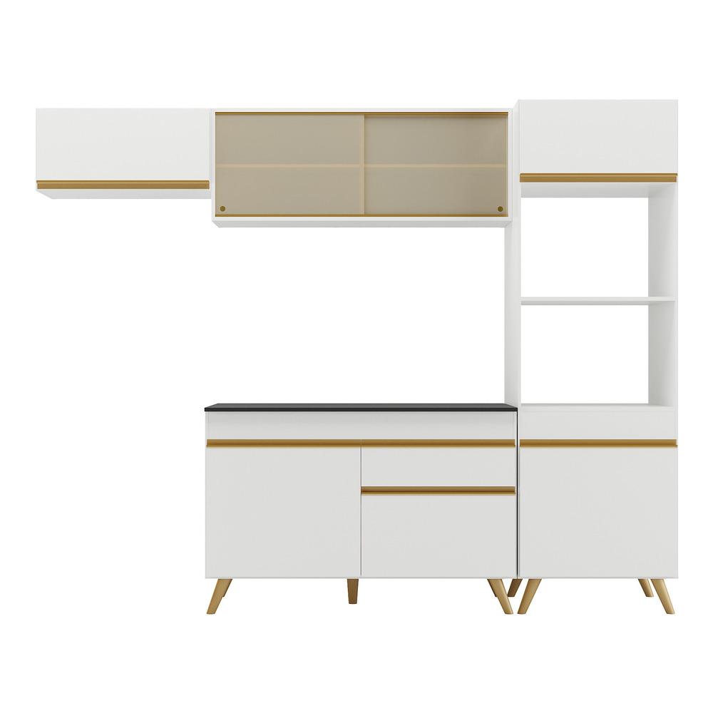 Armário de Cozinha Compacta 252cm Veneza Multimóveis V3691 Branco/Dourado