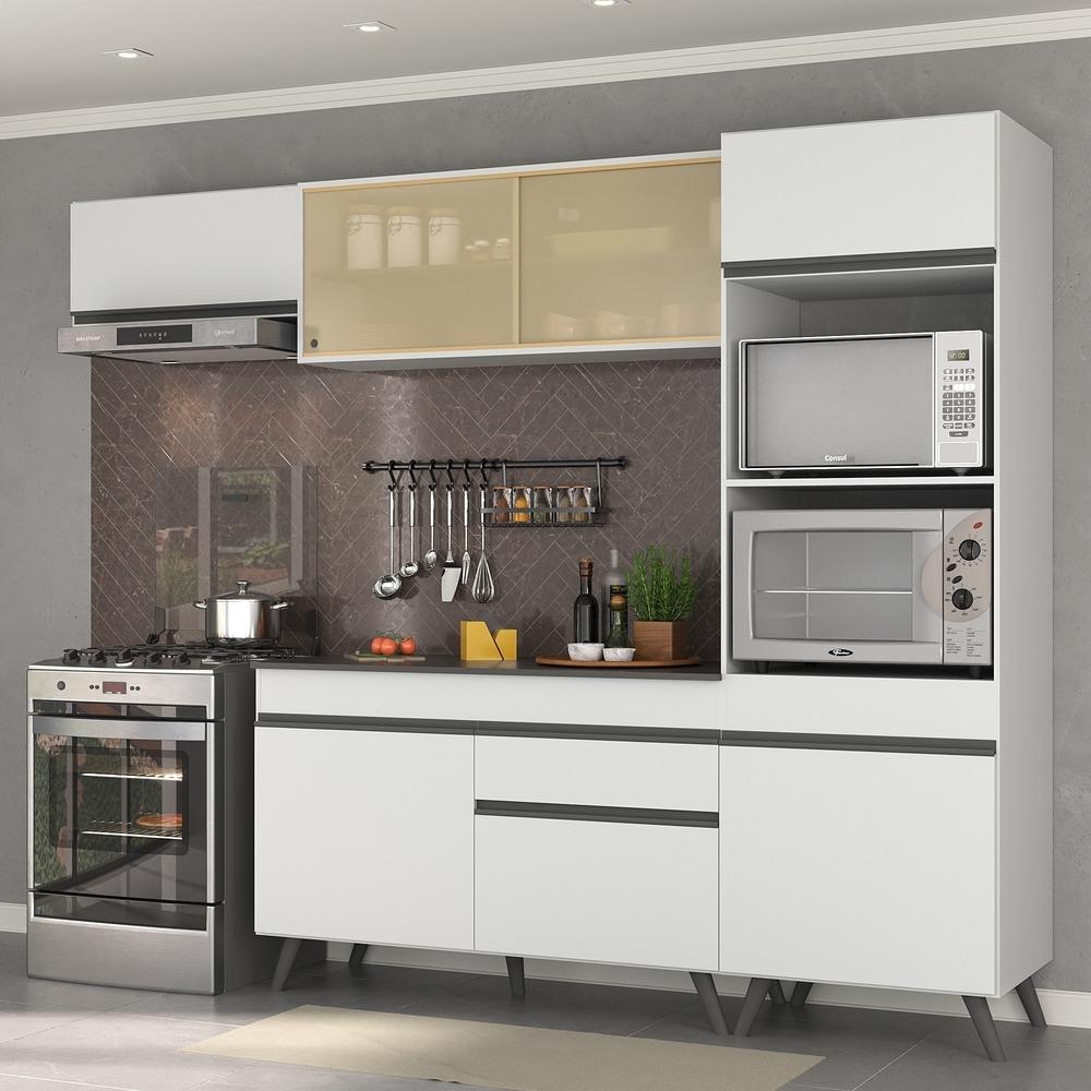 Armário de Cozinha Compacta 252cm Veneza Multimóveis V3691 Branco/Preto