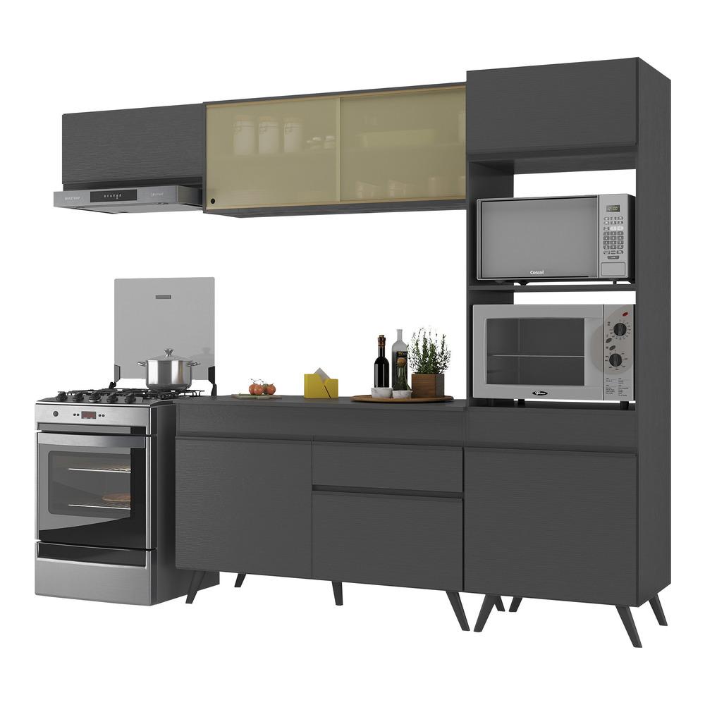 Armário de Cozinha Compacta 252cm Veneza Multimóveis V3691 Preto