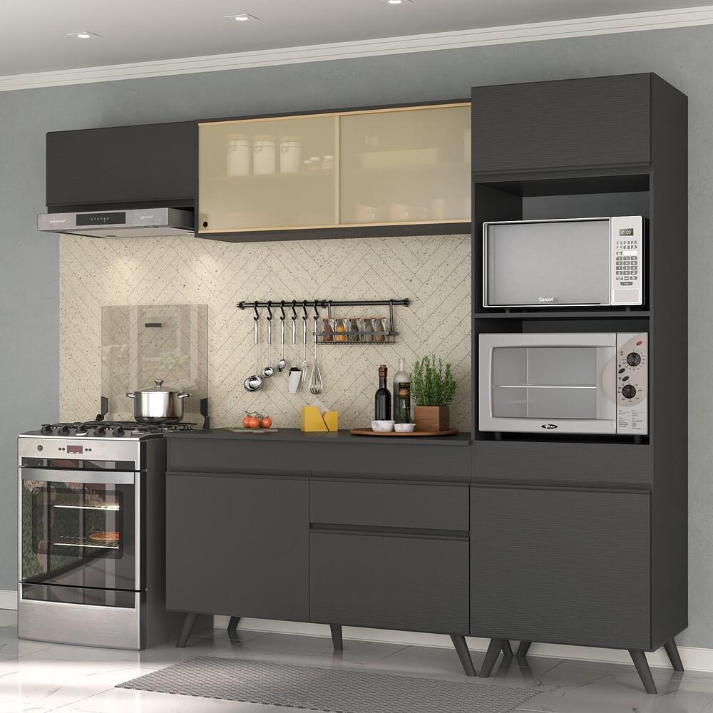Armário de Cozinha Compacta 252cm Veneza Multimóveis V3691 Preto