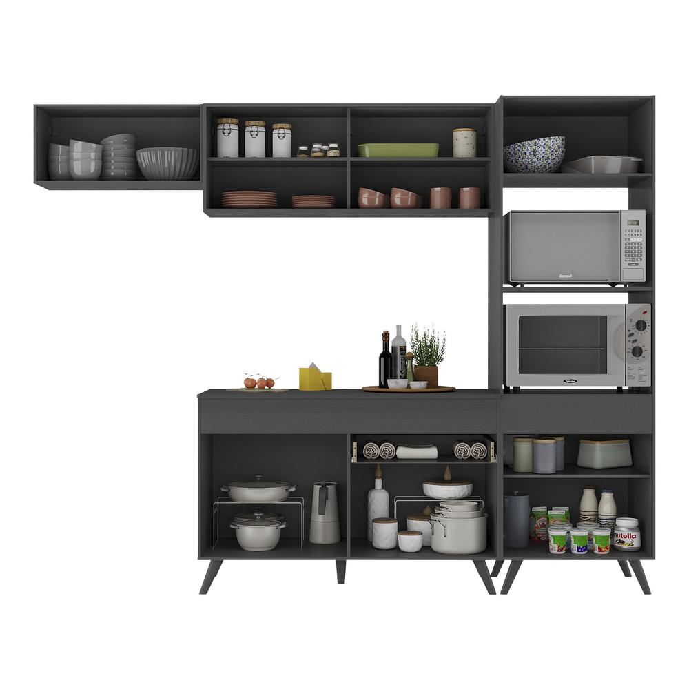 Armário de Cozinha Compacta 252cm Veneza Multimóveis V3691 Preto