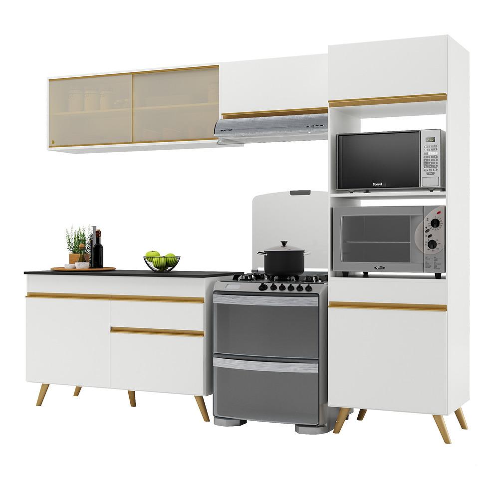 Armário de Cozinha Compacta 252cm Veneza Multimóveis V3692 Branco/Dourado
