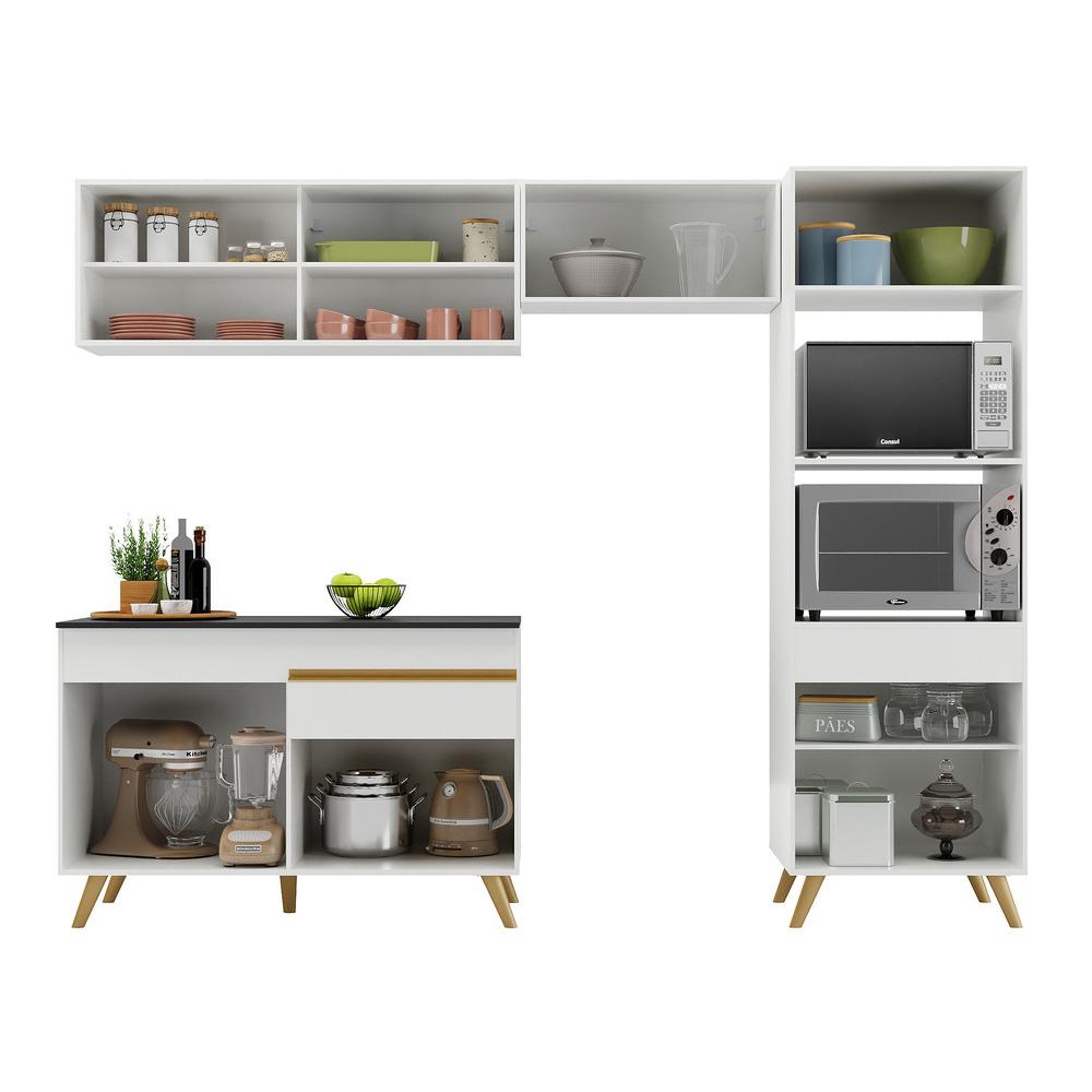 Armário de Cozinha Compacta 252cm Veneza Multimóveis V3692 Branco/Dourado