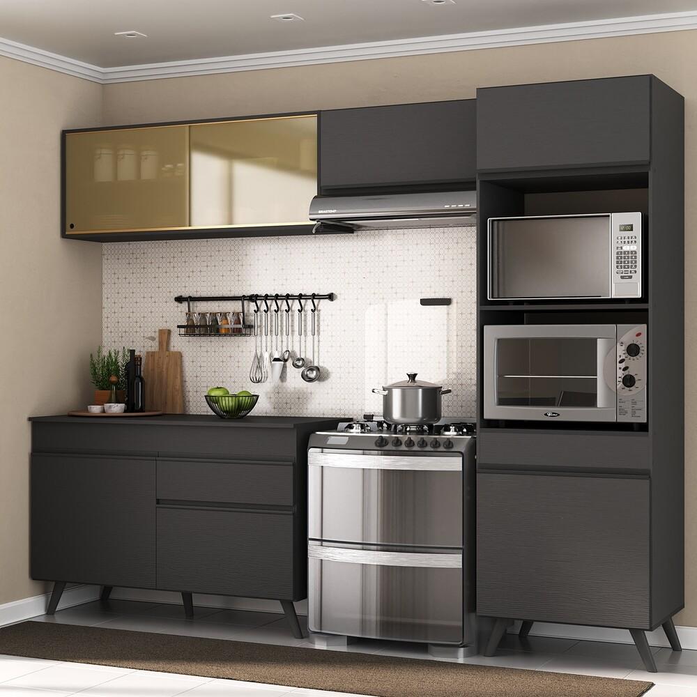 Armário de Cozinha Compacta 252cm Veneza Multimóveis V3692 Preto