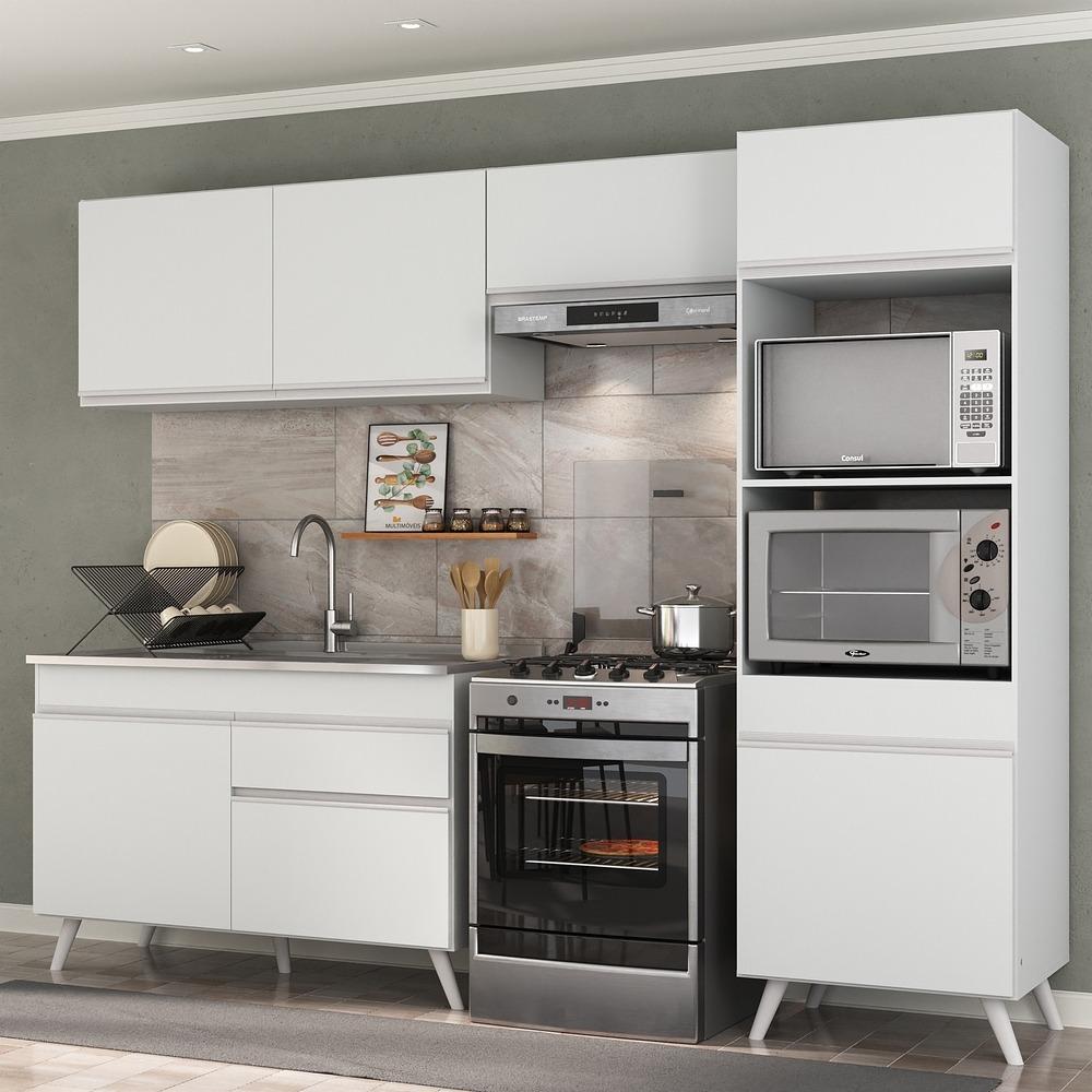 Armário de Cozinha Compacta 252cm Veneza Multimóveis V3693 Branco