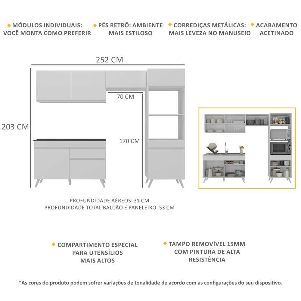 Armário de Cozinha Compacta 252cm Veneza Multimóveis V3693 Branco