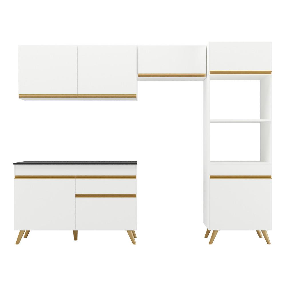 Armário de Cozinha Compacta 252cm Veneza Multimóveis V3693 Branco/Dourado