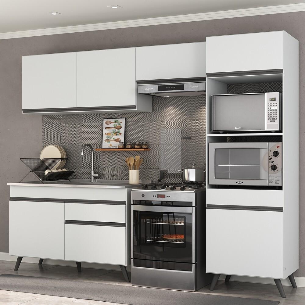 Armário de Cozinha Compacta 252cm Veneza Multimóveis V3693 Branco/Preto